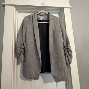 H&M Gray Ruched Sleeve Blazer